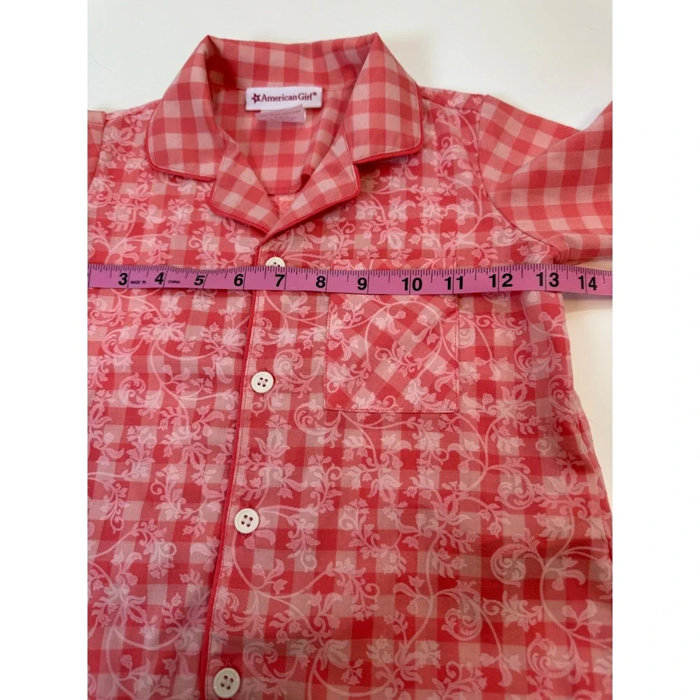 American Girl Girls Red Gingham Floral Top Long Sleeve Button Up Size 6